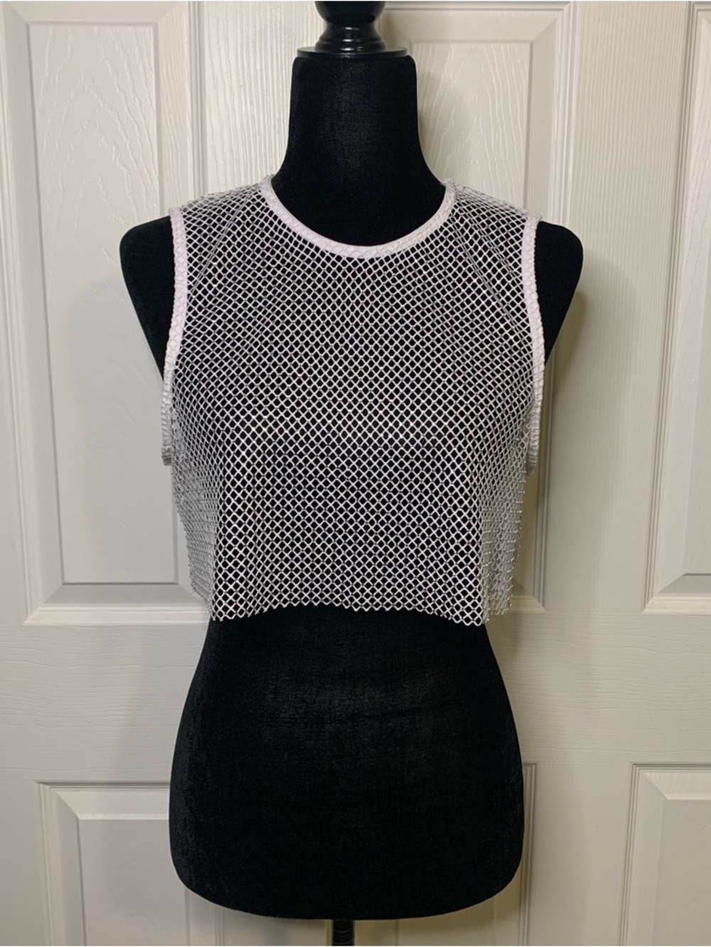 Refuge White Rhinestone Fish Net Tank Top